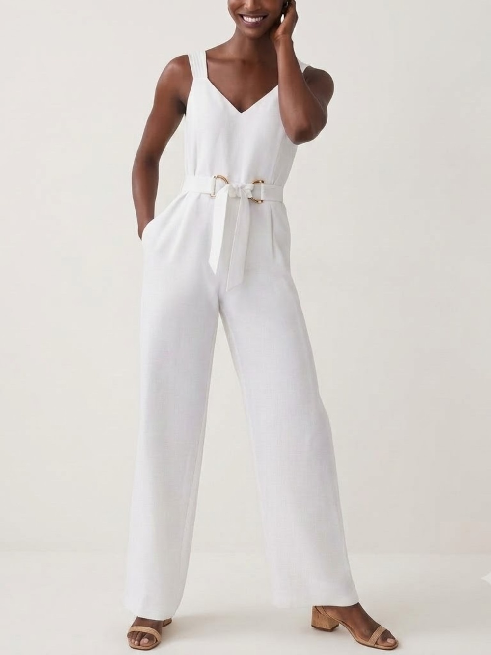 J.McLaughlin White Lyocell Linen Blend Jumpsuit Size 0